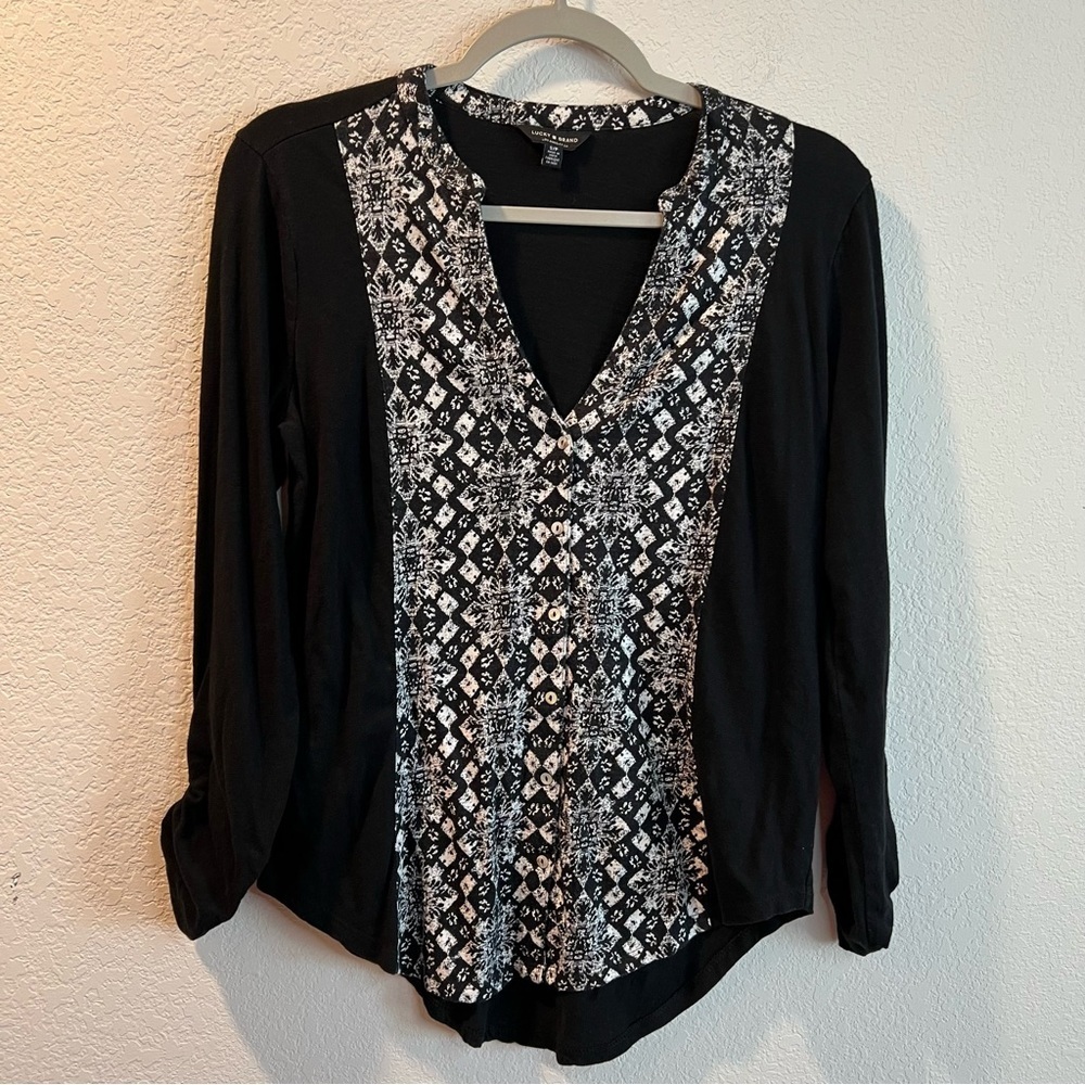 Women’s Lucky Brand black boho patterned long sleeve blouse size small S